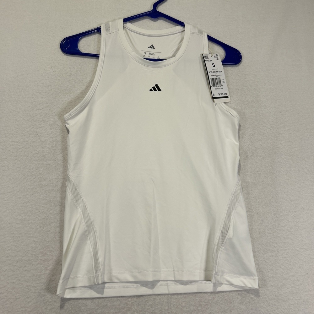 adidas Womens White Training Tank Top Slim Fit Small Sleeveless IY9171 Climacool